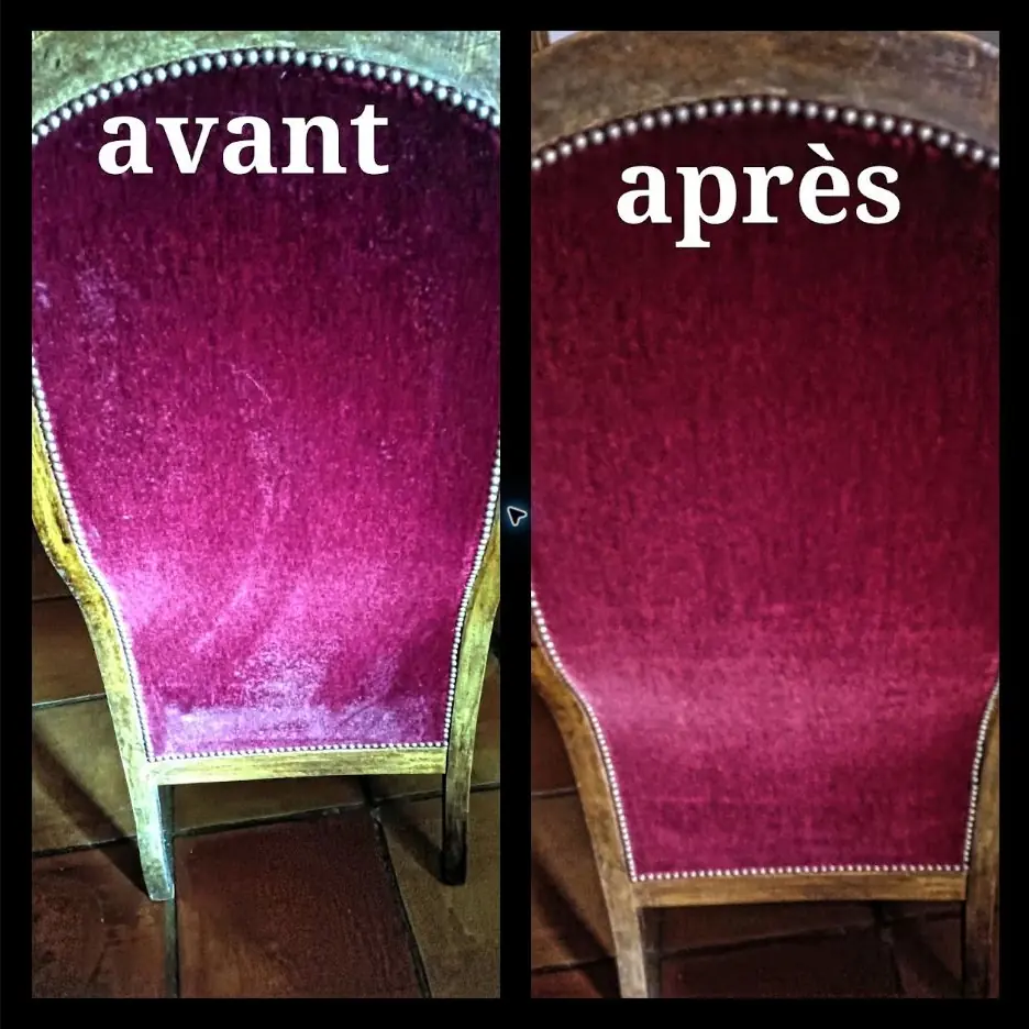 Fauteuil en velours avant et après nettoyage