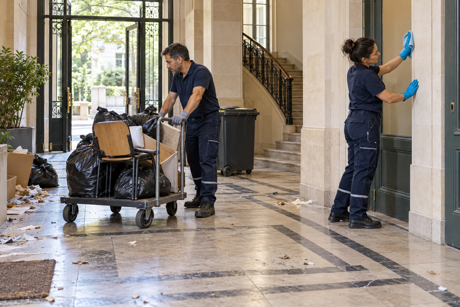 Illustration de professionnels préparant une remise en état après squat ; ne représente pas le chantier CCAS.